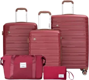 Travelhouse Luggage Sets 5 Piece,PP Hardshell Carry on Suitcase Set,Travel Suitcases with Double Spinner Wheels and TSA Lock (RED)
