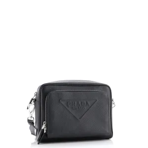 Triangle Logo Messenger Bag Embossed Saffiano Leather Small