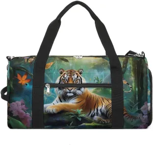 Tropical Rainforest Animal Tiger Funny Gym Bag Travel Duffel Bags Carry On Weekender Overnight Bag for Women Men