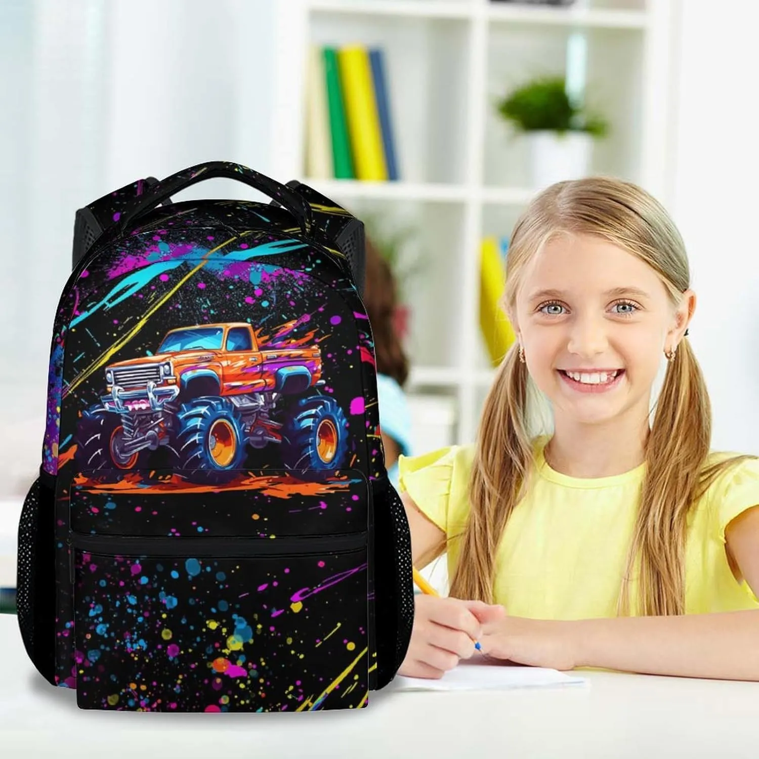 Truck Backpack for Boys, 17 Inch Colorful Backpacks for Kindergarten, Durable Bookbag for Teens