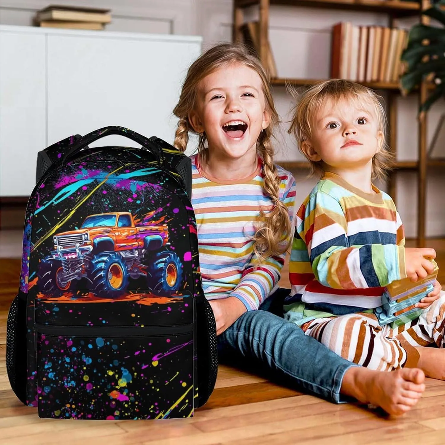 Truck Backpack for Boys, 17 Inch Colorful Backpacks for Kindergarten, Durable Bookbag for Teens