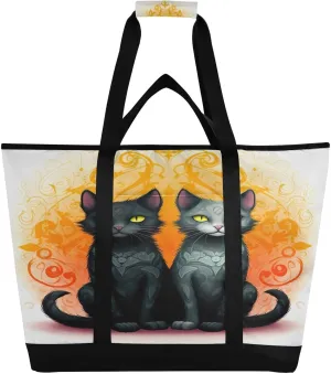 Two Cats Reusable Insulated Lunchbox Cooler Bag, Leakproof Kitchen Grocery Bag Collapsible Portable Cooler Tote Bag for Picnic, Camping, Office, Travel