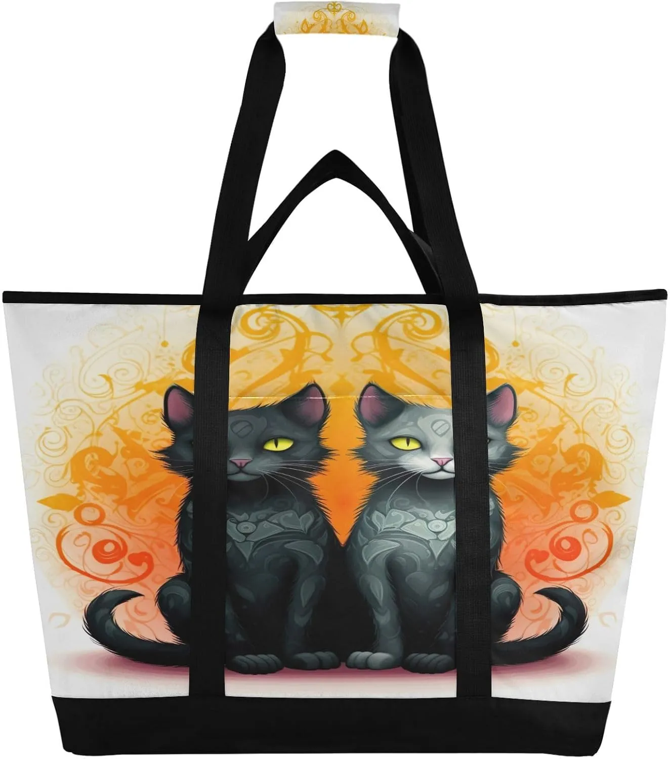 Two Cats Reusable Insulated Lunchbox Cooler Bag, Leakproof Kitchen Grocery Bag Collapsible Portable Cooler Tote Bag for Picnic, Camping, Office, Travel