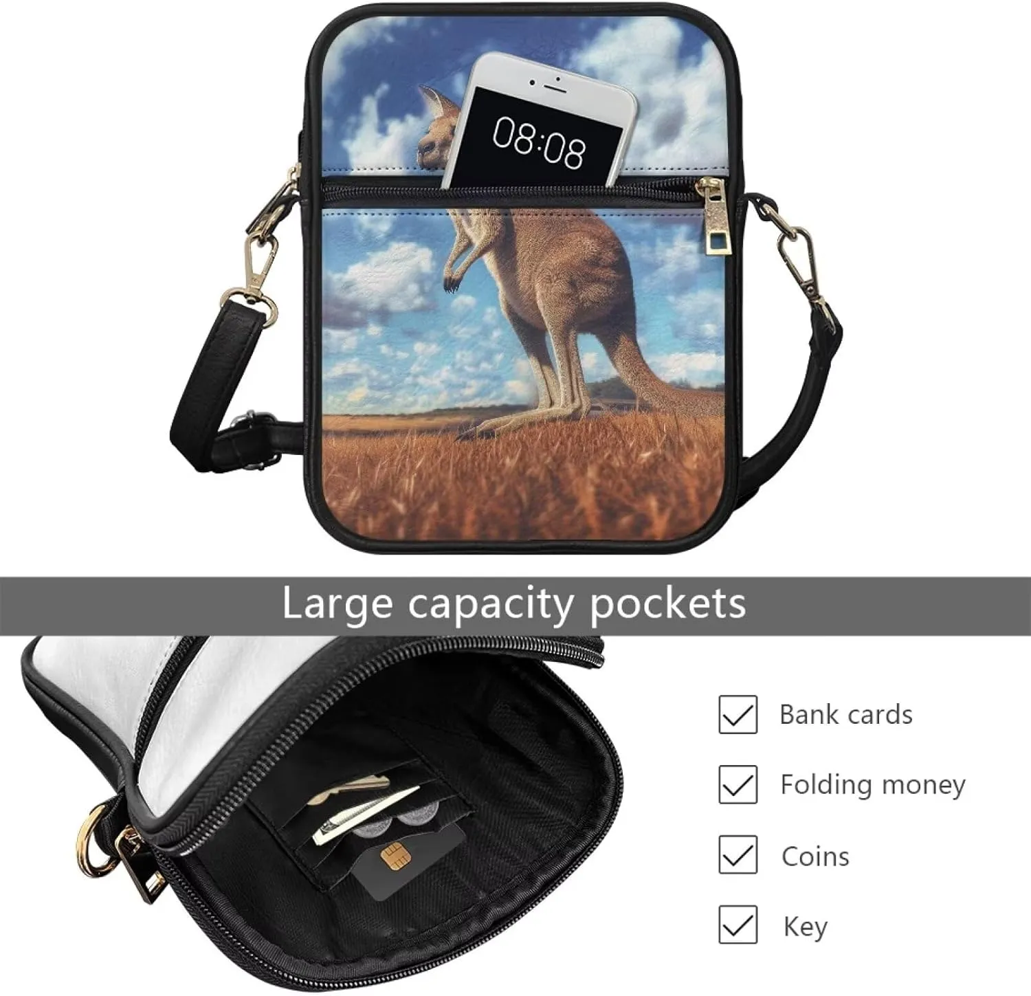 Unisex Leather Purses, Fashion Crossbody Bags Vintage Travel Shoulder Bag with Inside Card Slot for Music Festival