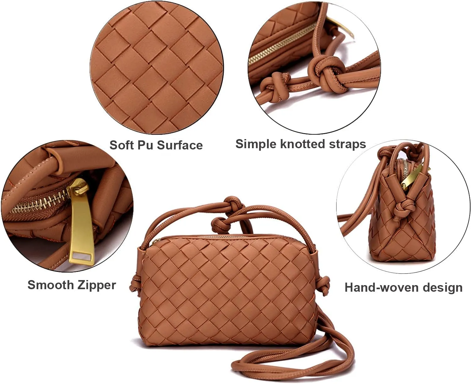UPSONG Woven Crossbody Bags for Women，Fashion Leather Lightweight Handbags Shoulder Bag Phone Purse Ladies Messenger Bag