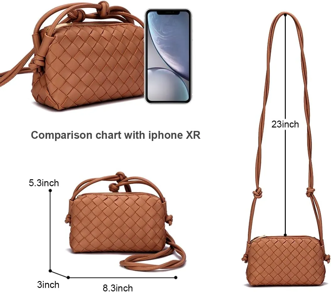 UPSONG Woven Crossbody Bags for Women，Fashion Leather Lightweight Handbags Shoulder Bag Phone Purse Ladies Messenger Bag