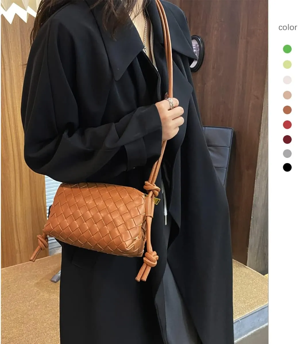 UPSONG Woven Crossbody Bags for Women，Fashion Leather Lightweight Handbags Shoulder Bag Phone Purse Ladies Messenger Bag