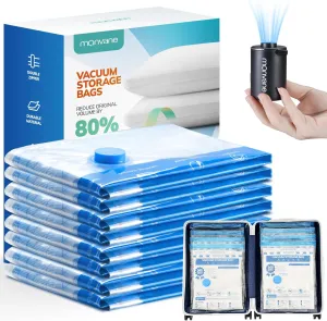 Vacuum Storage Bag Set with Cordless Electric Air Pump, 8 Pack(17.7 * 13.8 in) Double Zip Seal Space Saver Bag, Vacuum Sealer Bags for Travel and Outdoor Storage