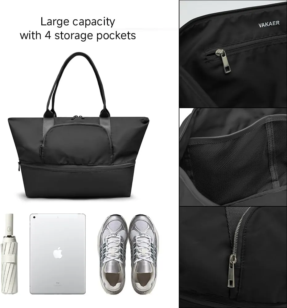 VAKAER Women's Tote Bag Carry on Bag with Luggage Sleeve Travel Duffel Weekender Overnight Expandable Bags for Sports Gym