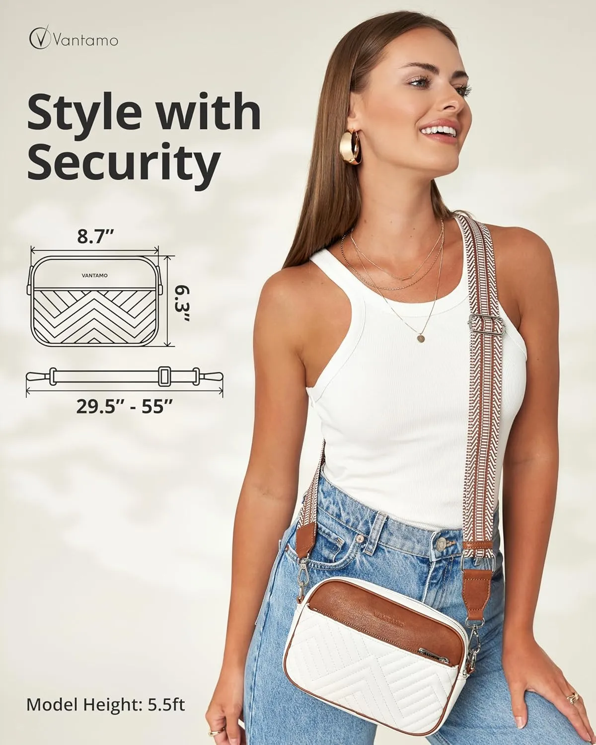Vantamo Crossbody Bags For Women with Adjustable Strap, Premium PU Leather Purses for Women, Anti-Pickpocket Clip & Gift Box