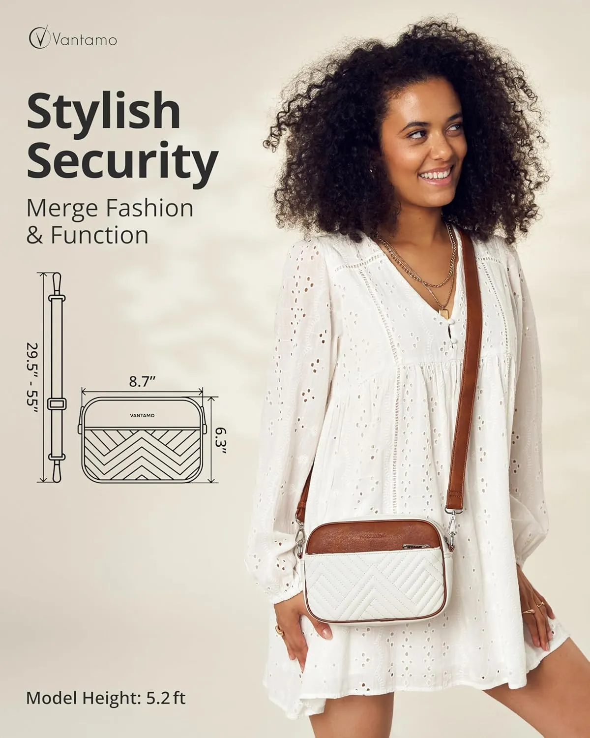 Vantamo Crossbody Bags For Women with Adjustable Strap, Premium PU Leather Purses for Women, Anti-Pickpocket Clip & Gift Box