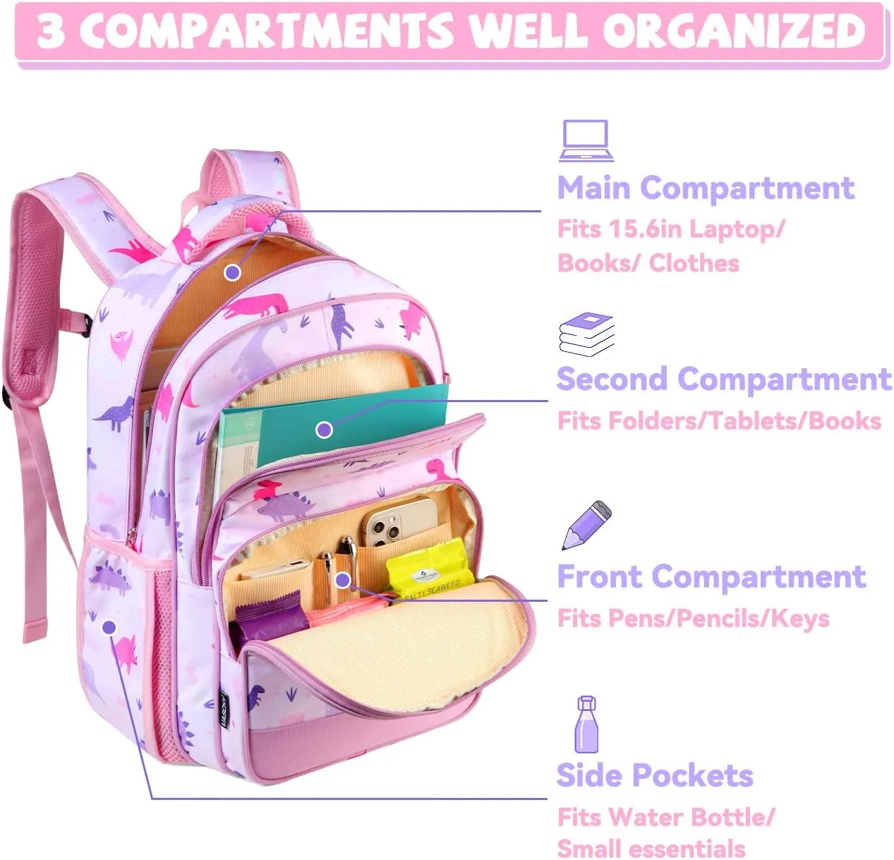 VASCHY Kids backpacks, 16in Water Resistant Boys Girls Backpack for Preschool/Primary/Elementary School Bookbag