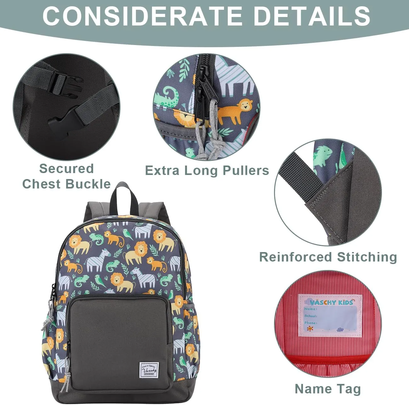 VASCHY Kids backpacks, Cute Lightweight Water Resistant Preschool Backpack for Boys and Girls Chest Strap