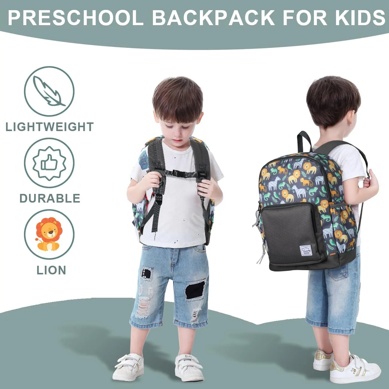 VASCHY Kids backpacks, Cute Lightweight Water Resistant Preschool Backpack for Boys and Girls Chest Strap