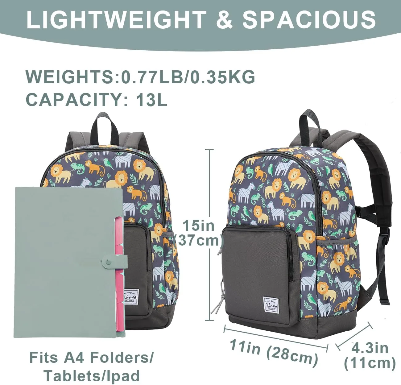 VASCHY Kids backpacks, Cute Lightweight Water Resistant Preschool Backpack for Boys and Girls Chest Strap