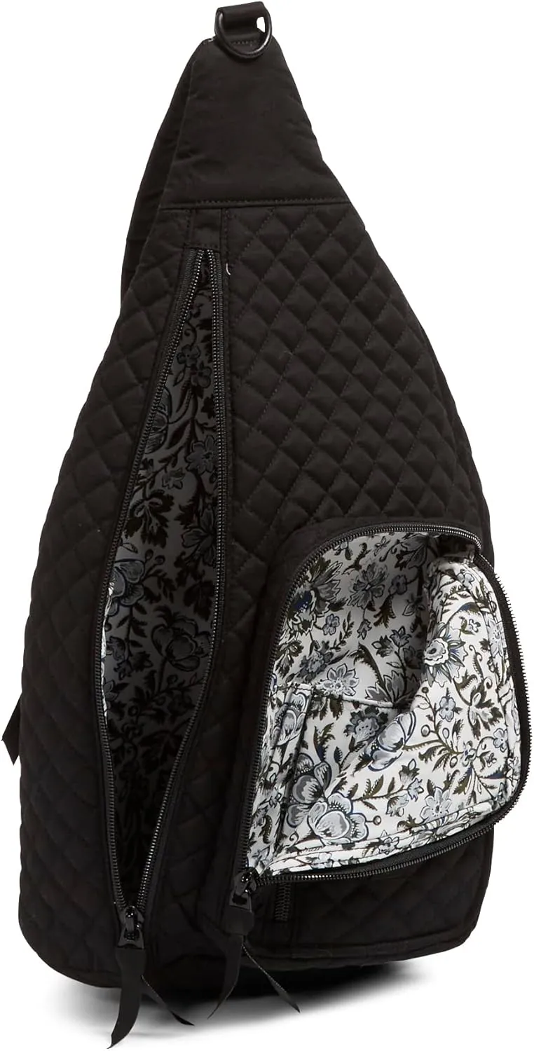 Vera Bradley Women's Cotton Sling Backpack, Black - Recycled Cotton, One Size