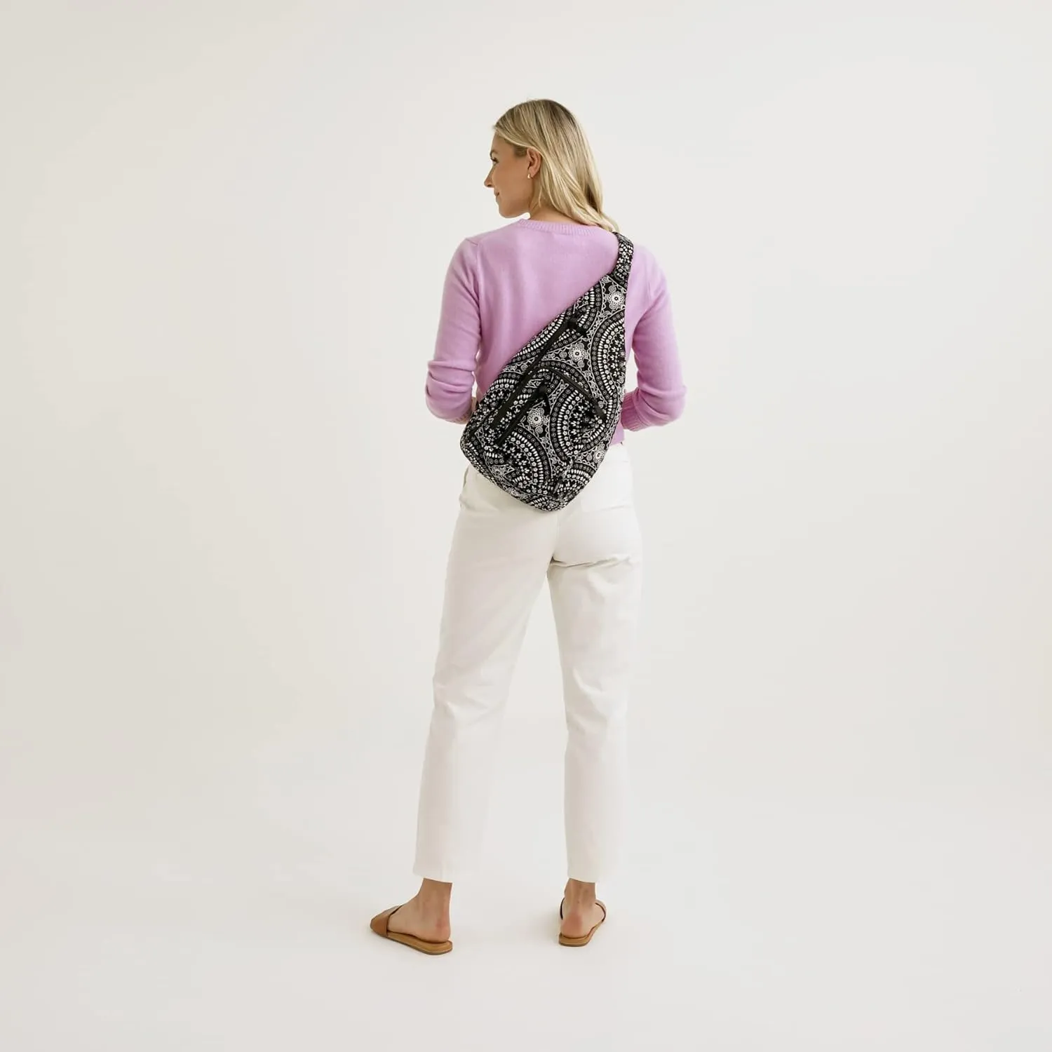 Vera Bradley Women's Cotton Sling Backpack, Black - Recycled Cotton, One Size