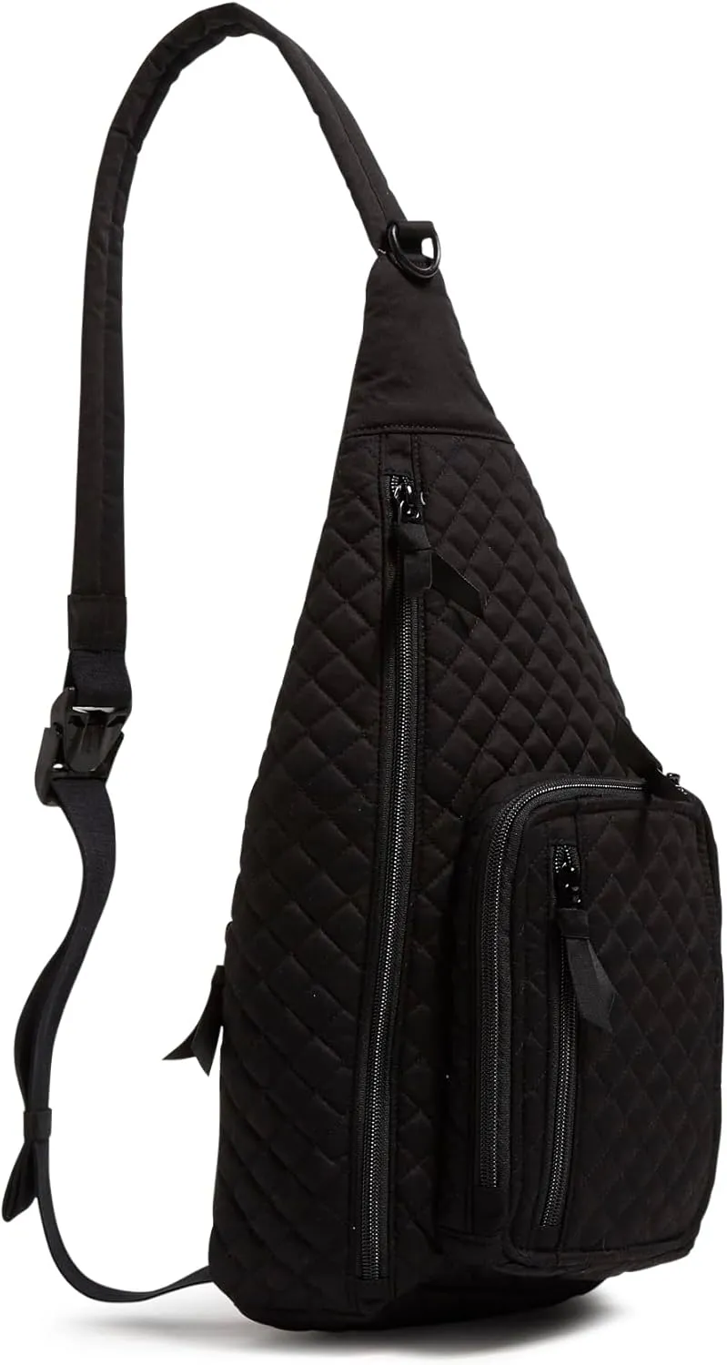 Vera Bradley Women's Cotton Sling Backpack, Black - Recycled Cotton, One Size