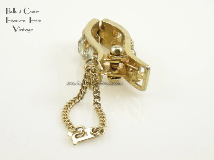 Vintage Glove Clip Goldtone with Large Rhinestones 1950s