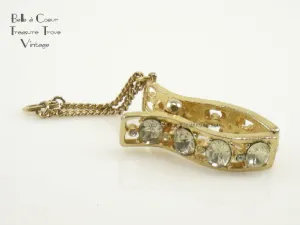 Vintage Glove Clip Goldtone with Large Rhinestones 1950s
