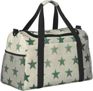 Vintage Green Stars Duffle Bag Foldable Travel Tote Bag Carry On Large Weekender Overnight Bags Waterproof Gym Bag For Women Men