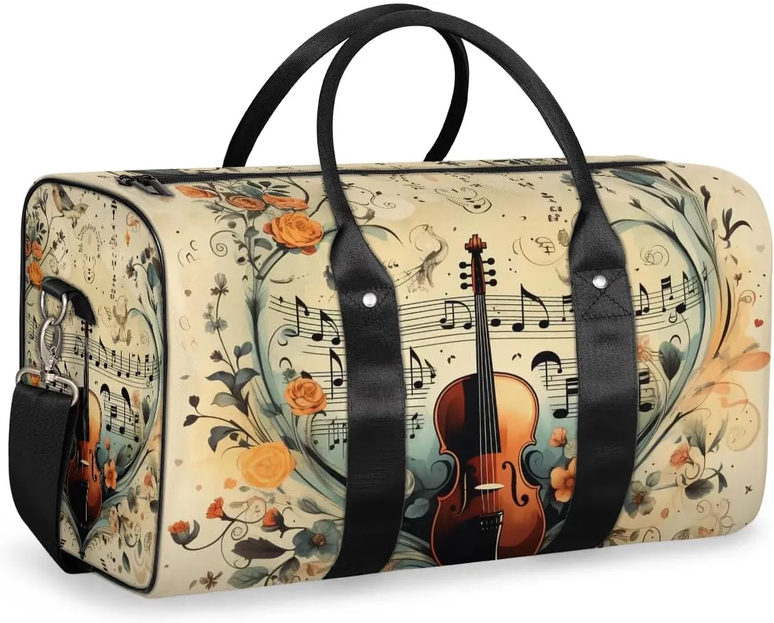 Vintage Guitar Travel Duffel Bag for Women Men Waterproof Foldable Overnight Weekender Bag Large Capacity Sports Gym Bag