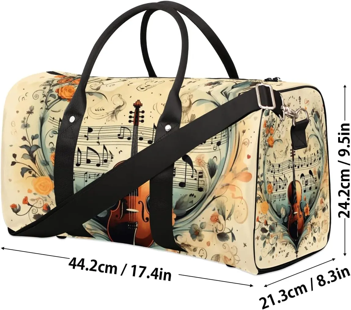 Vintage Guitar Travel Duffel Bag for Women Men Waterproof Foldable Overnight Weekender Bag Large Capacity Sports Gym Bag