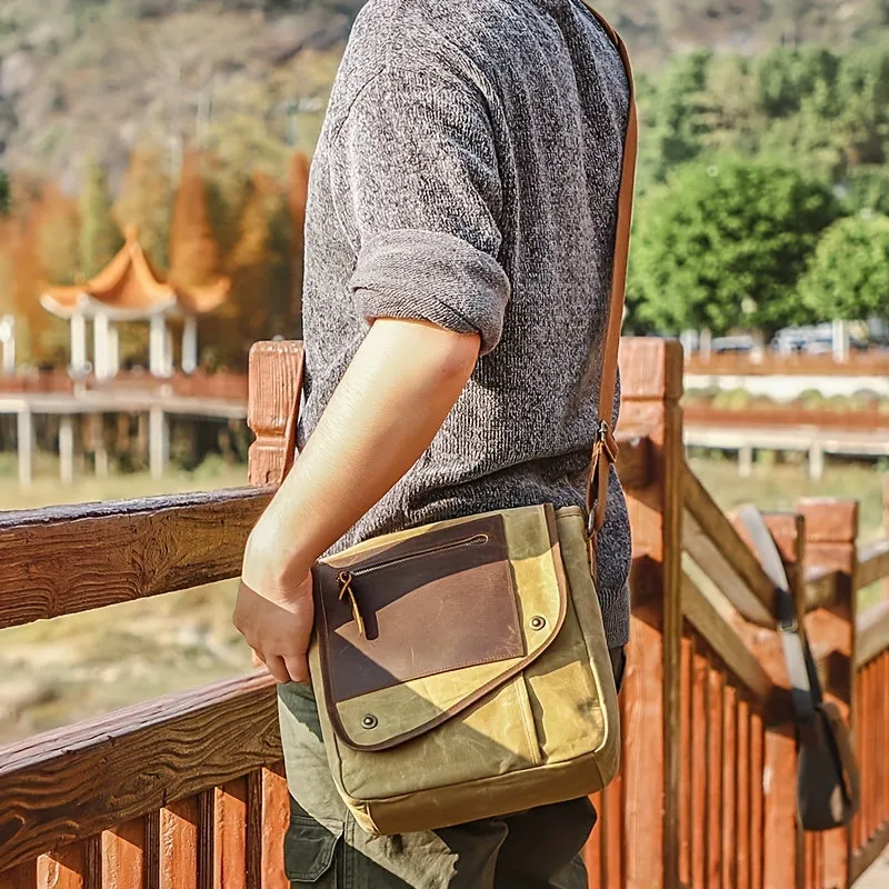 Vintage Messenger Bag Crazy Horse Leather & Canvas