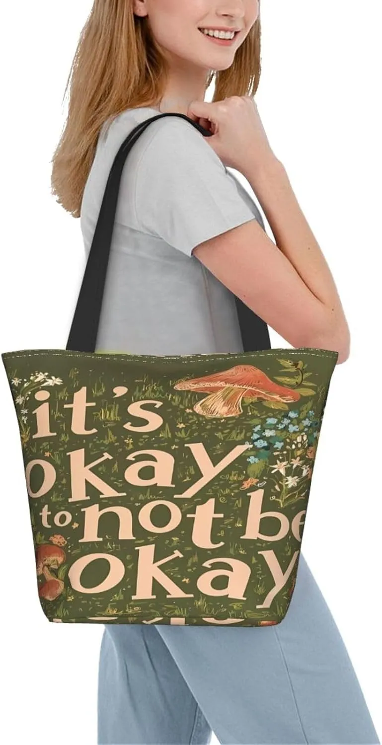 Vintage Mushrooms It's Okay to Not Be Okay Women's Tote Bag Lightweight Shopping Handbag Travel Shoulder Bag
