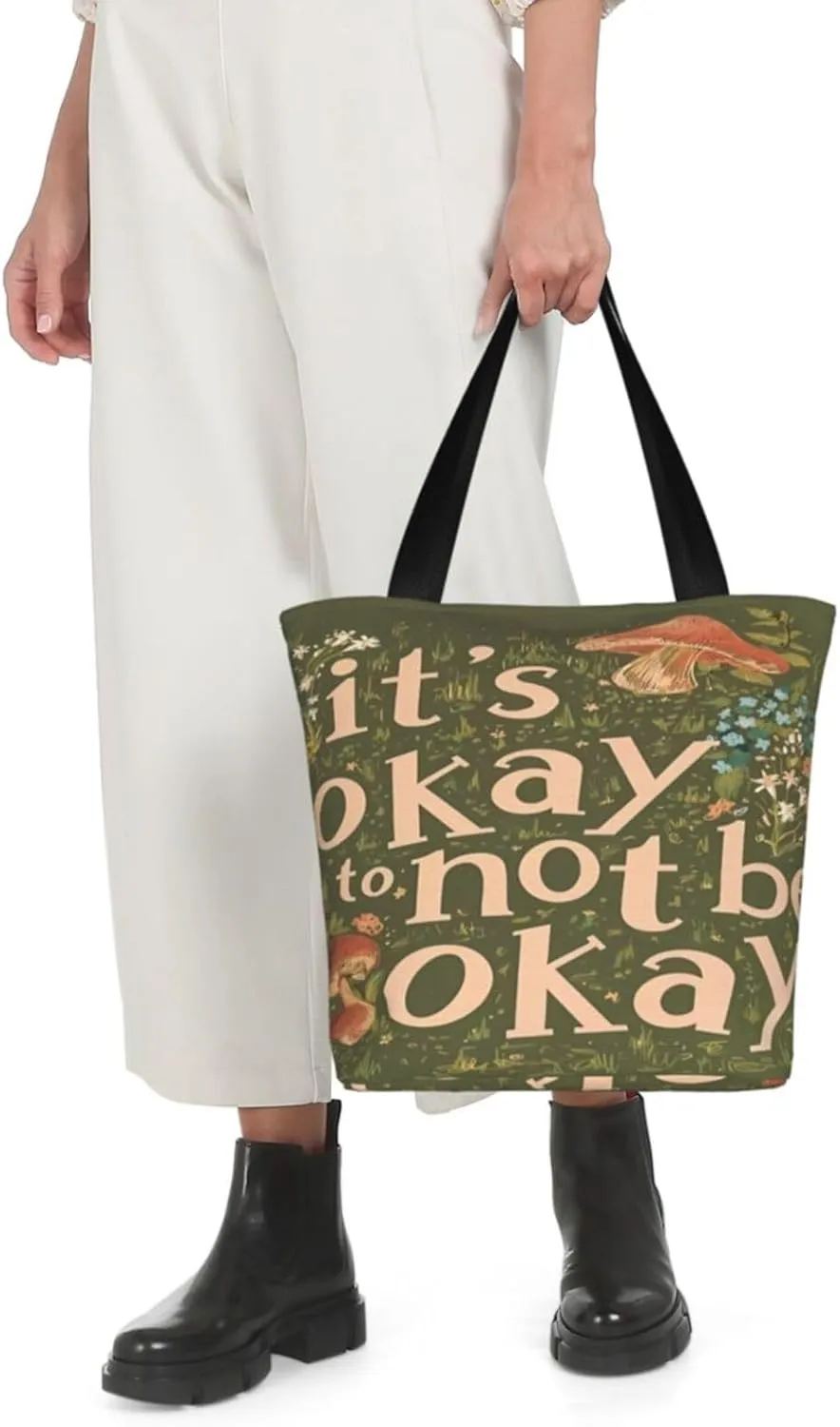 Vintage Mushrooms It's Okay to Not Be Okay Women's Tote Bag Lightweight Shopping Handbag Travel Shoulder Bag