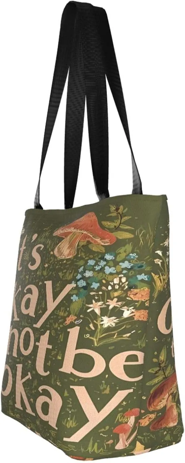 Vintage Mushrooms It's Okay to Not Be Okay Women's Tote Bag Lightweight Shopping Handbag Travel Shoulder Bag