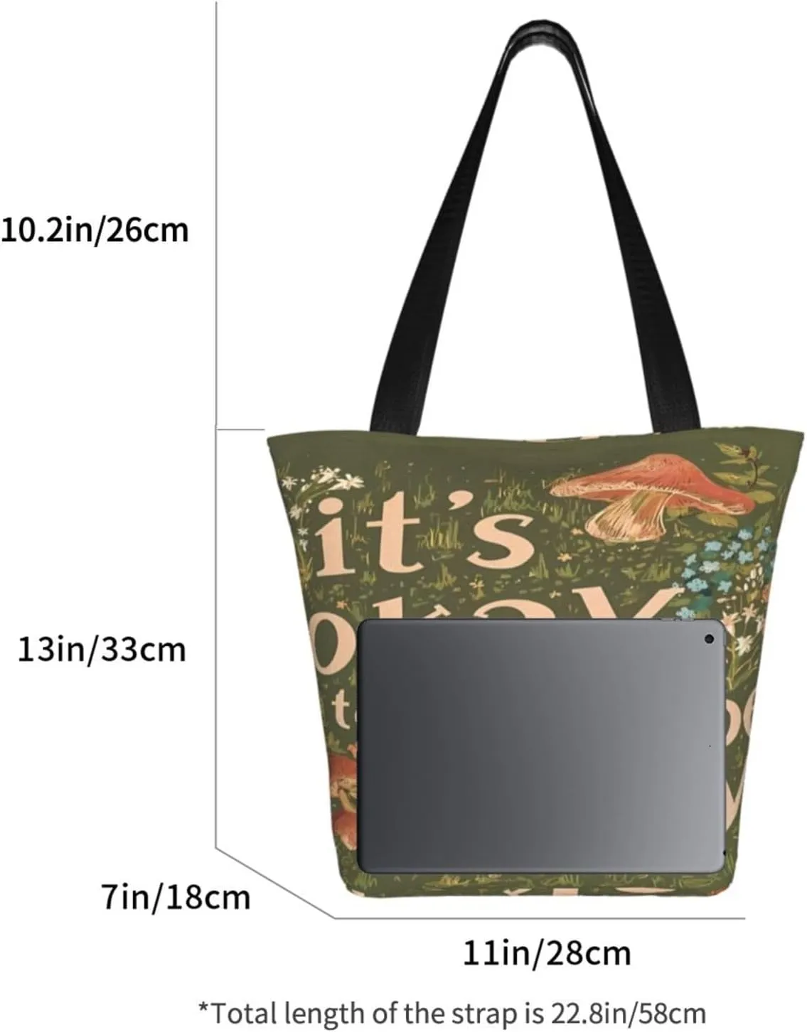 Vintage Mushrooms It's Okay to Not Be Okay Women's Tote Bag Lightweight Shopping Handbag Travel Shoulder Bag
