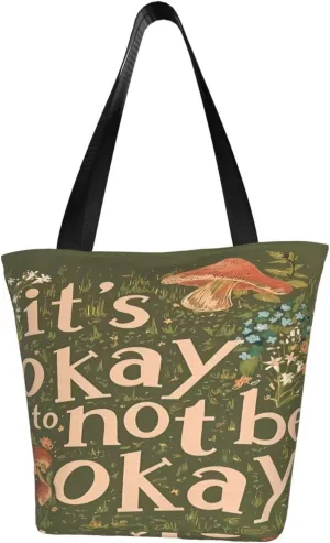 Vintage Mushrooms It's Okay to Not Be Okay Women's Tote Bag Lightweight Shopping Handbag Travel Shoulder Bag