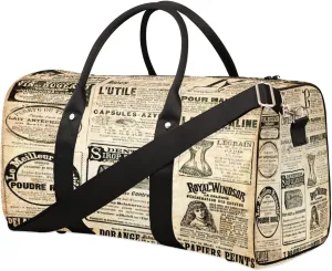 Vintage Newspaper Travel Duffel Bag, Foldable Sport Gym Tote Bag, Waterproof Weekender Overnight Bag with Shoulder Strap, Carry On Luggage Handbag for Men and Women