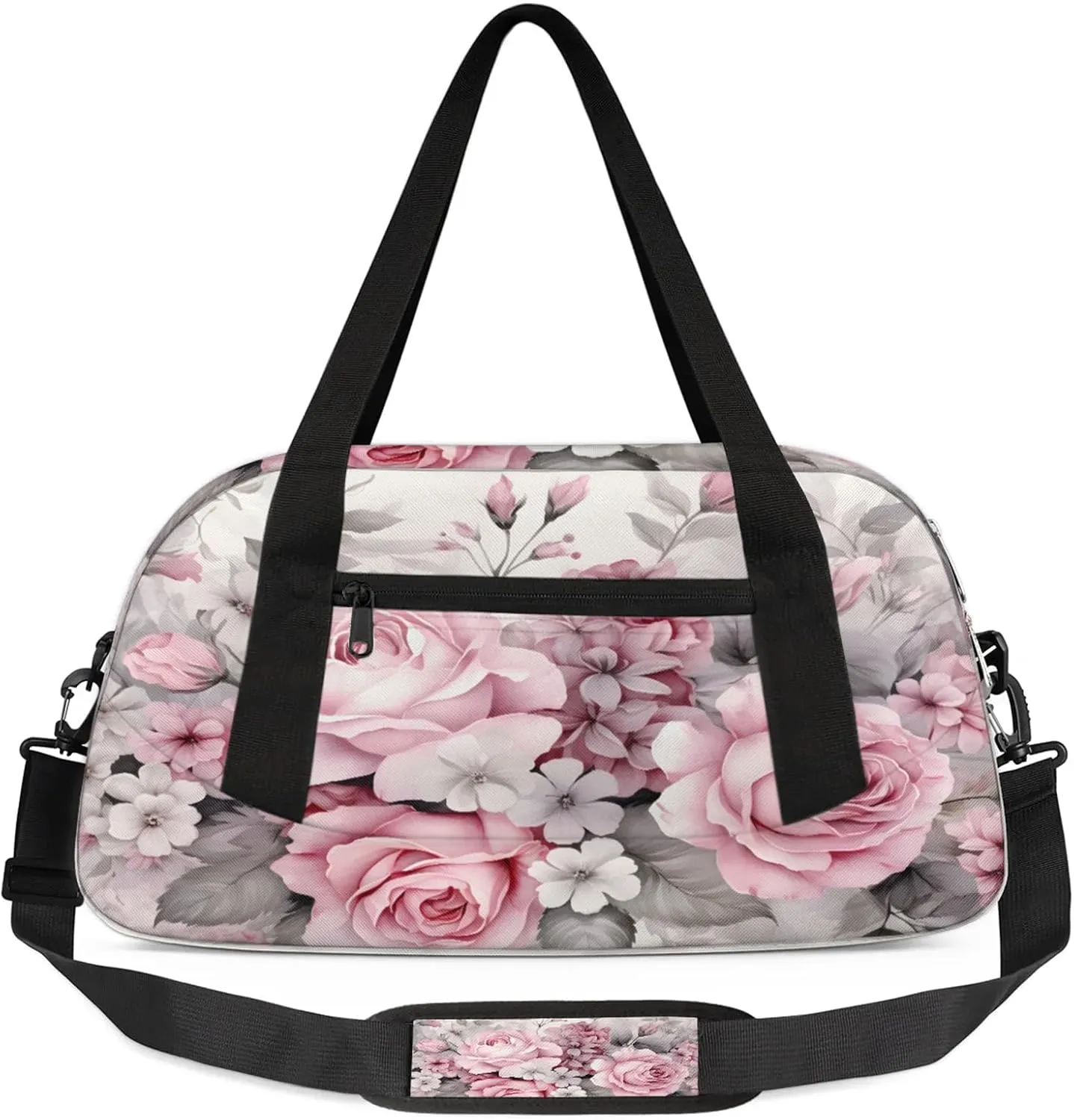 Vintage Pink Rose Kids Duffel Bag Lightweight Waterproof Sports Gym Bag with Front Zipper Pocket Foldable Weekender Overnight Bag for School Practice Gymnastic Ballet
