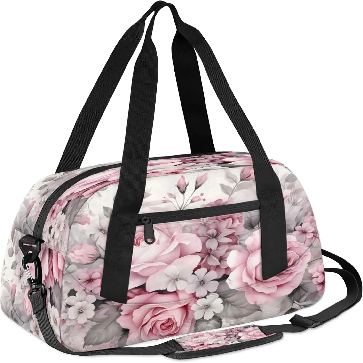Vintage Pink Rose Kids Duffel Bag Lightweight Waterproof Sports Gym Bag with Front Zipper Pocket Foldable Weekender Overnight Bag for School Practice Gymnastic Ballet