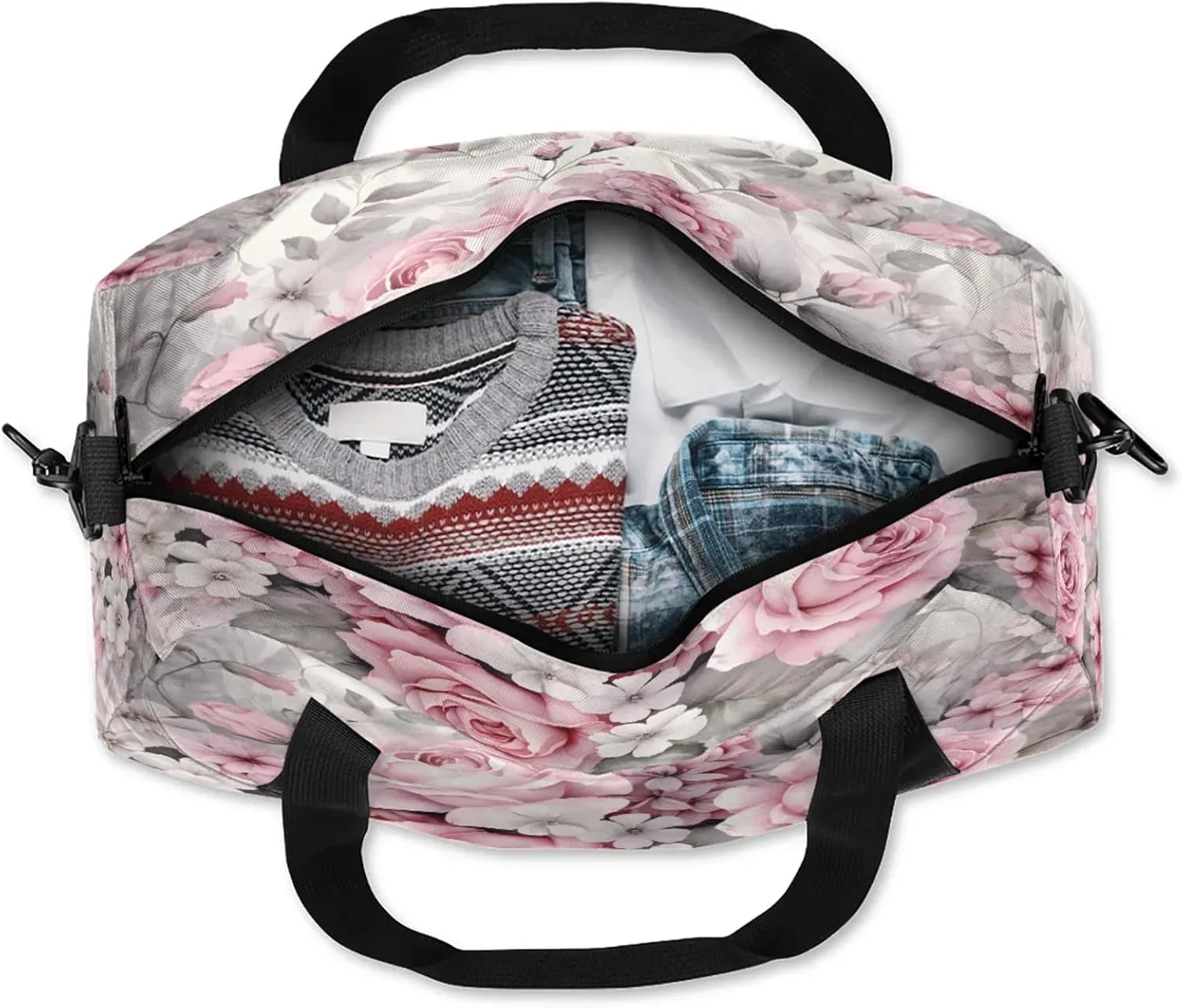 Vintage Pink Rose Kids Duffel Bag Lightweight Waterproof Sports Gym Bag with Front Zipper Pocket Foldable Weekender Overnight Bag for School Practice Gymnastic Ballet