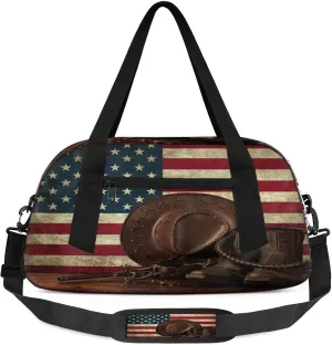 Vintage Usa Flag Kids Duffel Bag Lightweight Waterproof Sports Gym Bag with Front Zipper Pocket Foldable Weekender Overnight Bag for School Practice Gymnastic Ballet