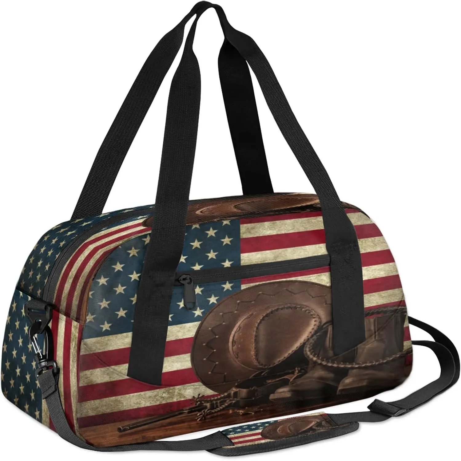 Vintage Usa Flag Kids Duffel Bag Lightweight Waterproof Sports Gym Bag with Front Zipper Pocket Foldable Weekender Overnight Bag for School Practice Gymnastic Ballet