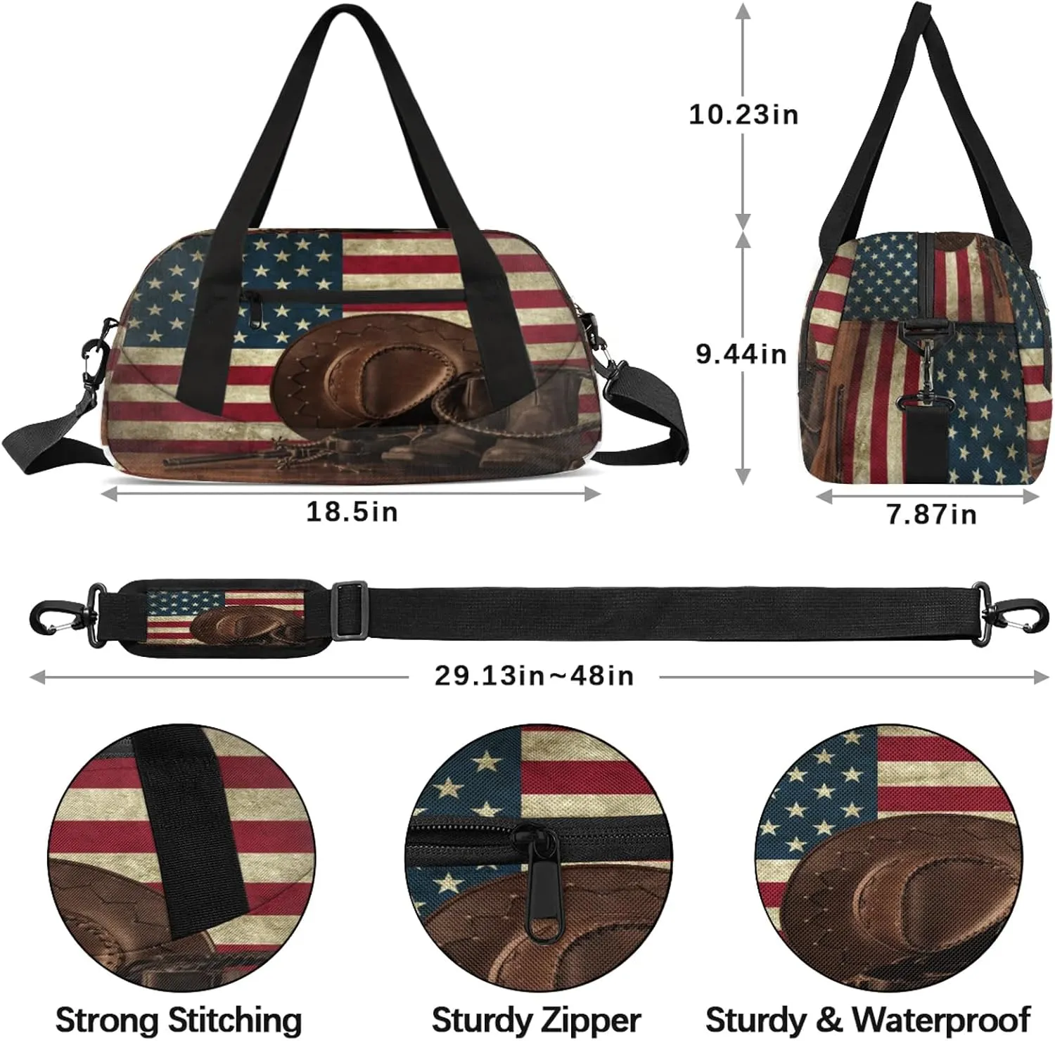 Vintage Usa Flag Kids Duffel Bag Lightweight Waterproof Sports Gym Bag with Front Zipper Pocket Foldable Weekender Overnight Bag for School Practice Gymnastic Ballet