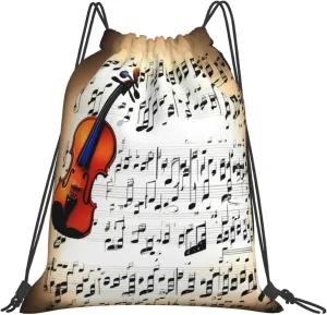 Violin Sheet Music print casual drawstring backpack Gym Bag Sports, fitness, yoga, travel backpack Men Women
