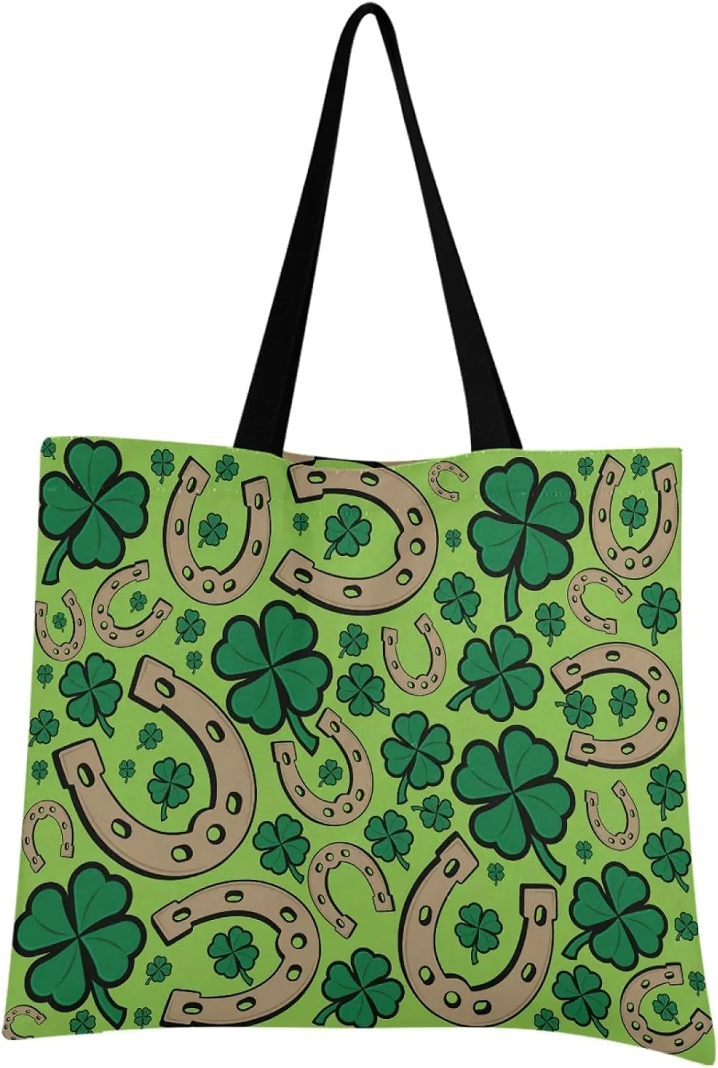 visesunny Women Extra Large Tote Bag Green Lucky Horseshoe Four Leaf Clover Shoulder Bags Ladies Beach Travel Reusable Grocery Shopping Portable Storage Handbag