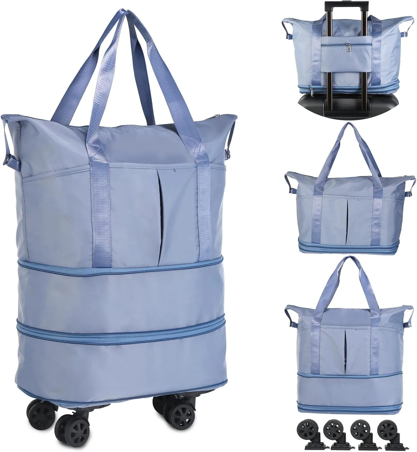 VOOWO Rolling Duffle Bag with Wheels, Expandable Foldable Duffel Bag with Wheels for Travel, Rolling Luggage Carry on Duffel Bag, Wheeled Travel Duffle Bag, Large Weekend Bag for Women & Men