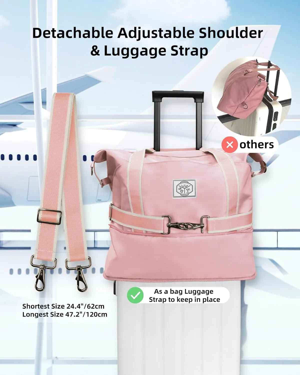 WALNEW Travel Duffel Bag, Weekender Overnight Carry On Bag Women Men, Foldable Waterproof Gym Luggage with Metal Buckle Strap
