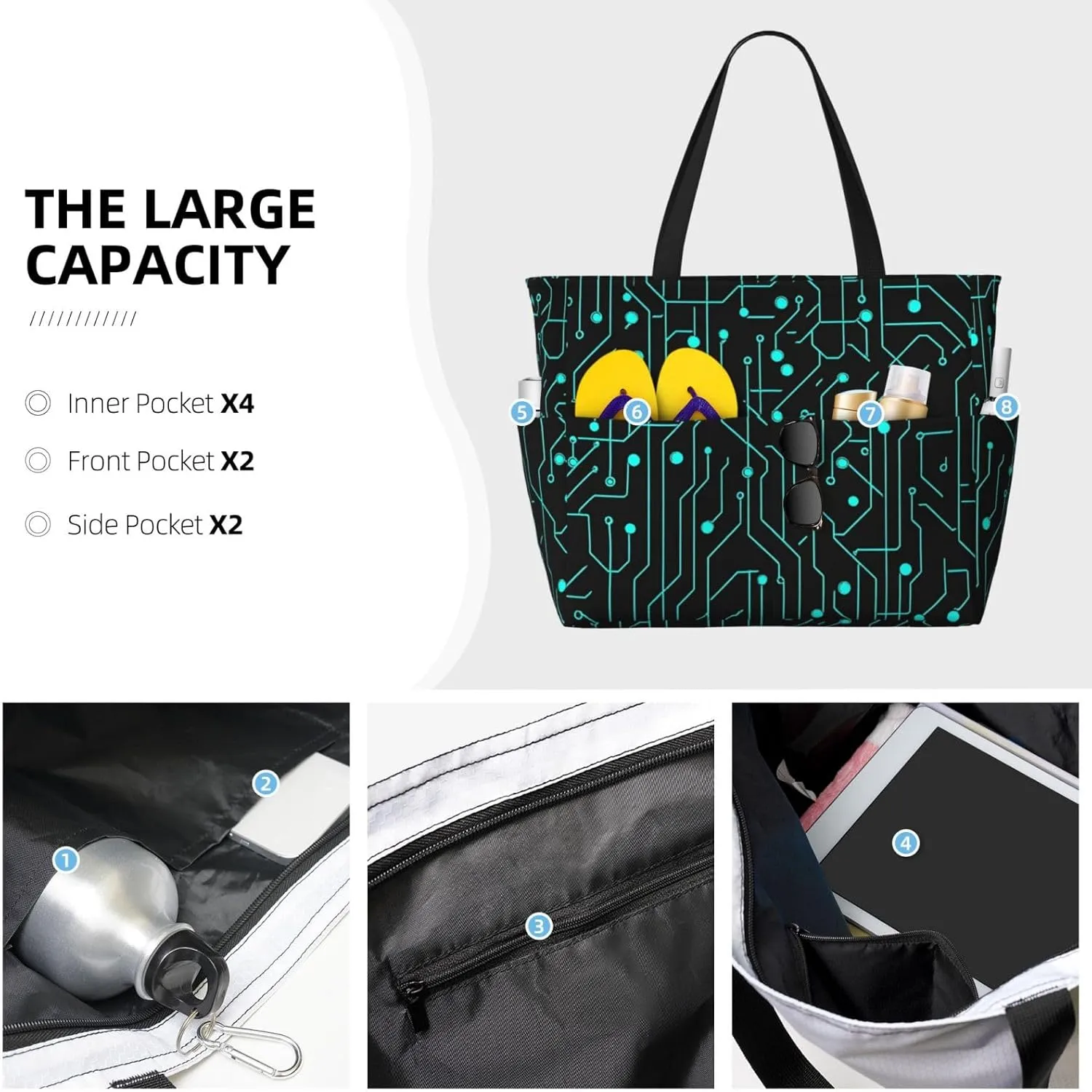 Waterproof Beach Bag for Women Sandproof Beach Tote Bags Large Capacity Swim Pool Bag Foldable Travel Duffel Bags