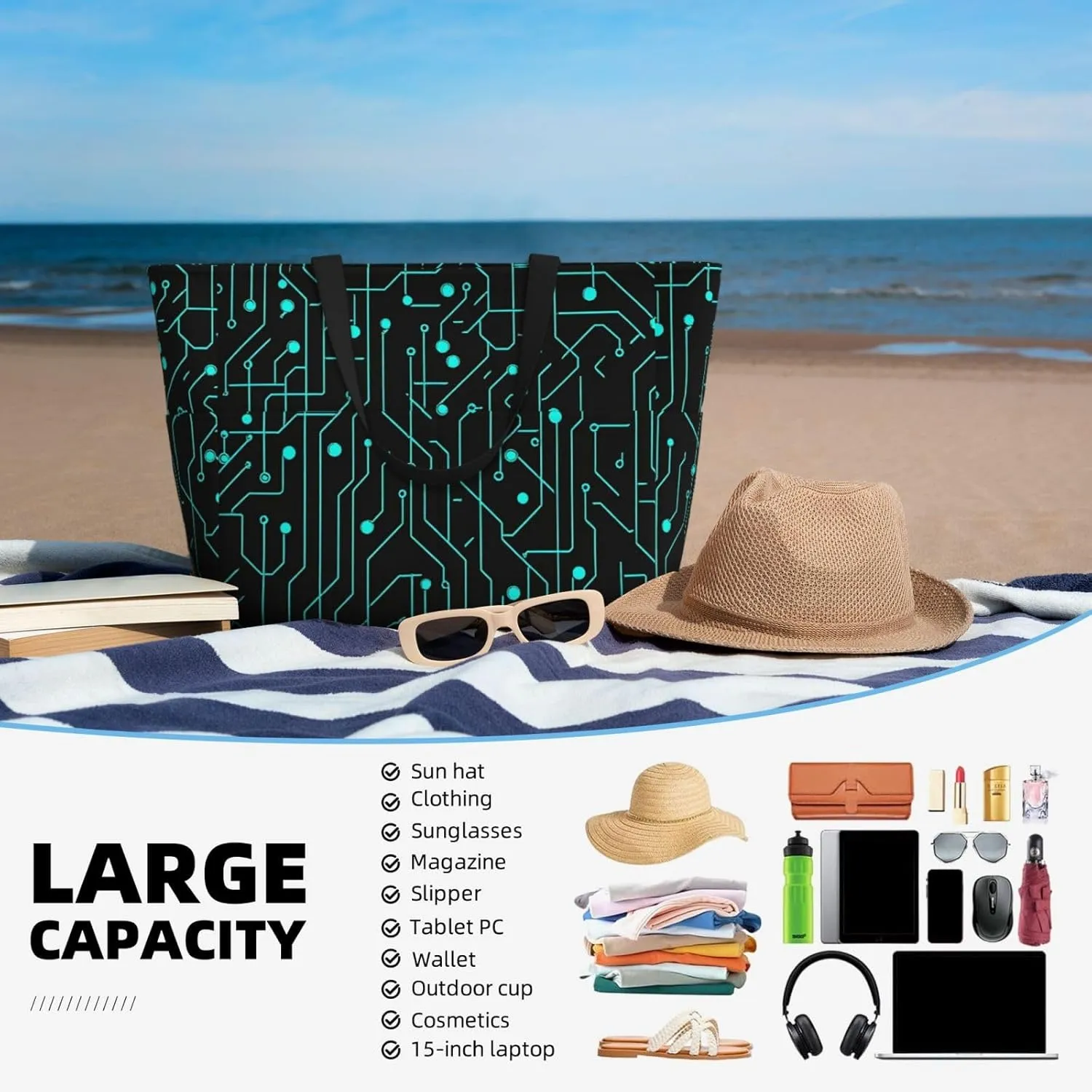 Waterproof Beach Bag for Women Sandproof Beach Tote Bags Large Capacity Swim Pool Bag Foldable Travel Duffel Bags