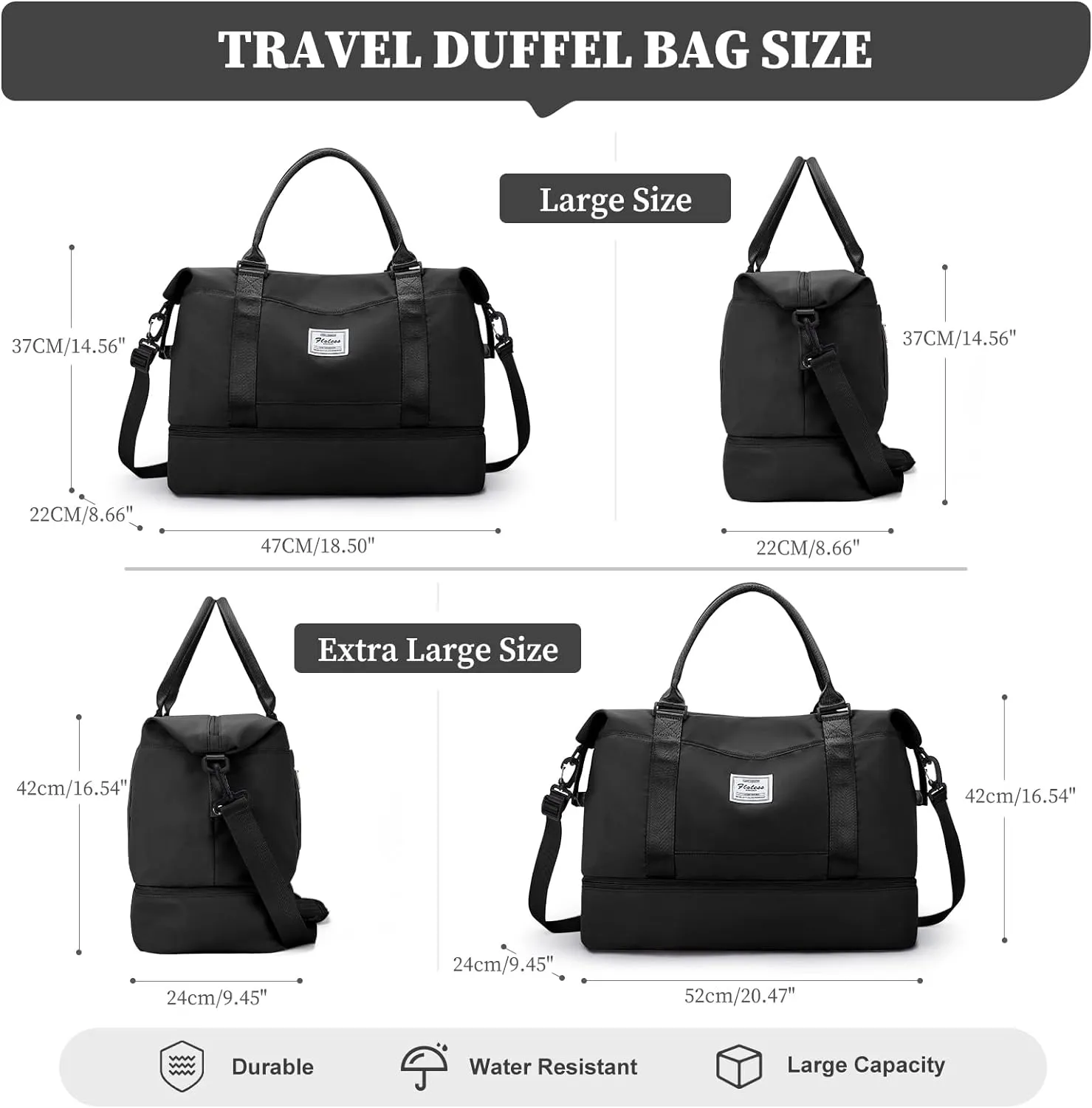 Weekender Bags for Women,Overnight Travel Duffel Bag with Shoes Compartment& Toiletry Bag,Extra Large(Black)
