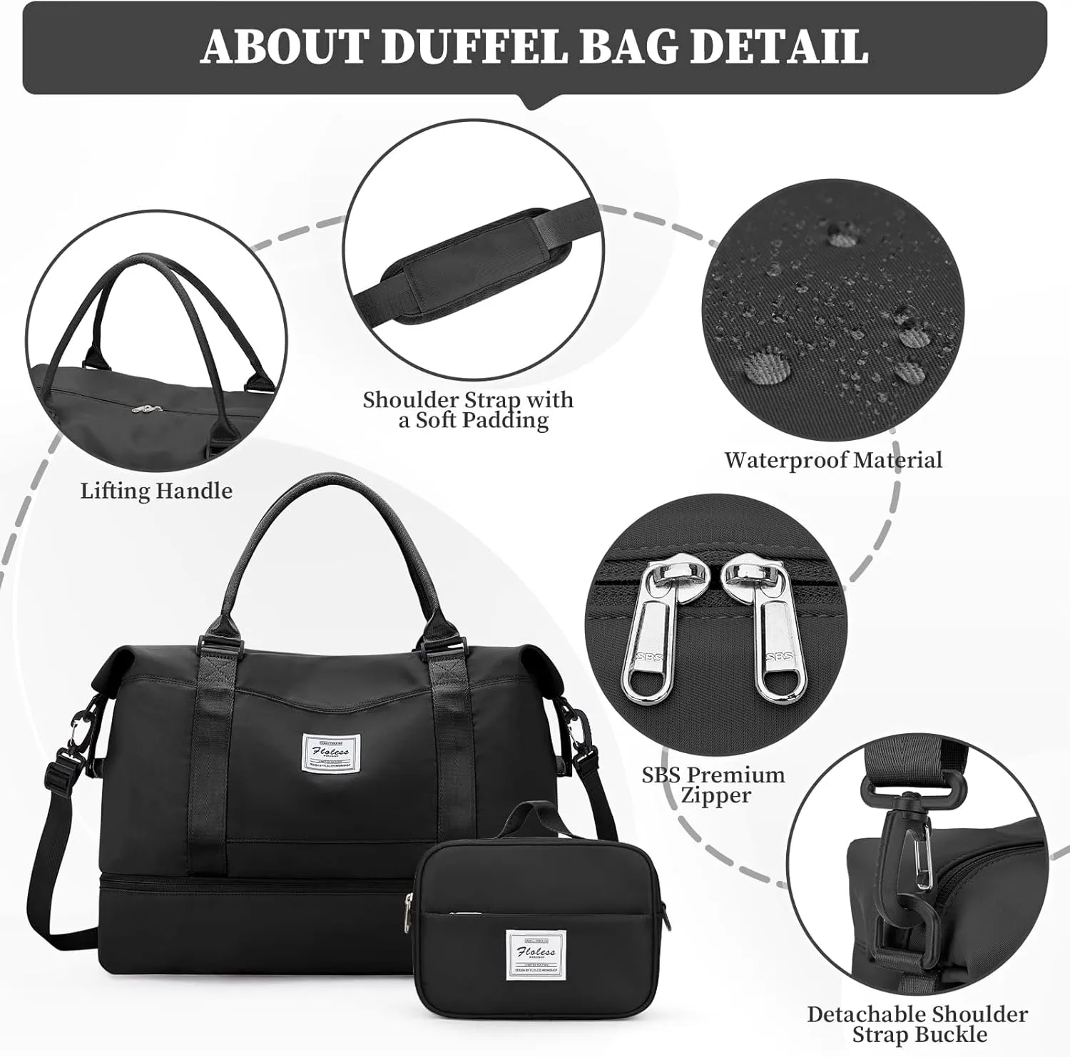 Weekender Bags for Women,Overnight Travel Duffel Bag with Shoes Compartment& Toiletry Bag,Extra Large(Black)