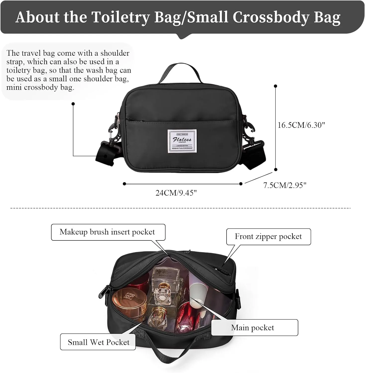 Weekender Bags for Women,Overnight Travel Duffel Bag with Shoes Compartment& Toiletry Bag,Extra Large(Black)