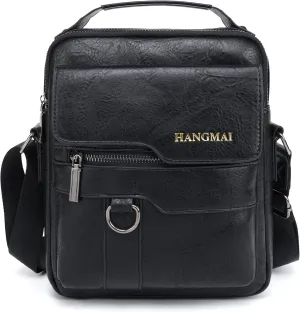 WEIXIER Small Shoulder Bags for Men Leather Crossbody Messenger Man Purse Travel Handbag Satchel for iPad 9.7" Work Office Business Black